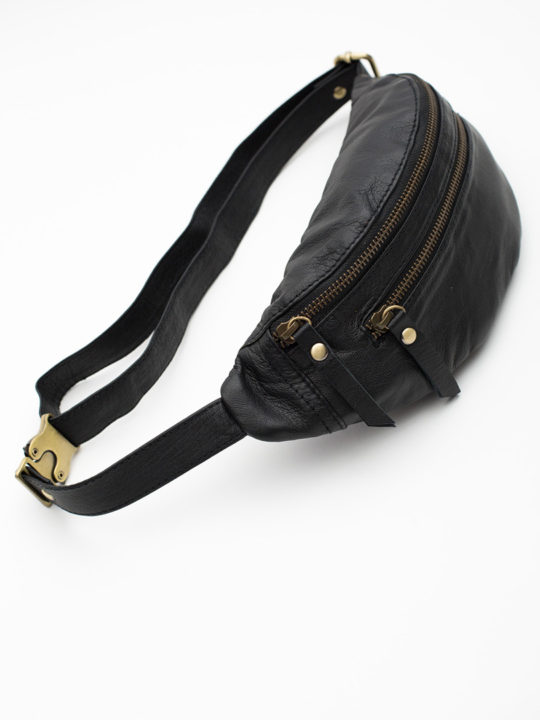 Women's Real Leather Bum Bag Black