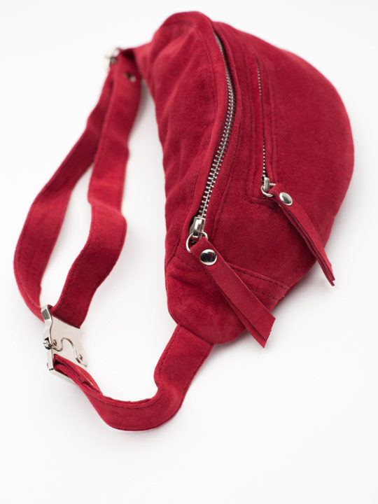 Women's Genuine Suede Leather Bum Bag Cherry Red