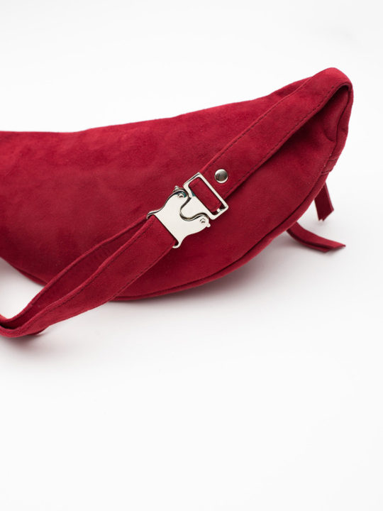 Women's Genuine Suede Leather Bum Bag Cherry Red