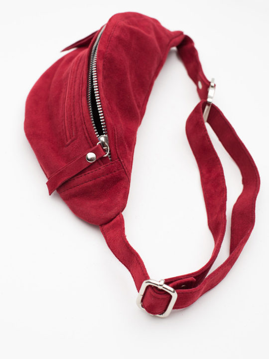 Women's Genuine Suede Leather Bum Bag Cherry Red